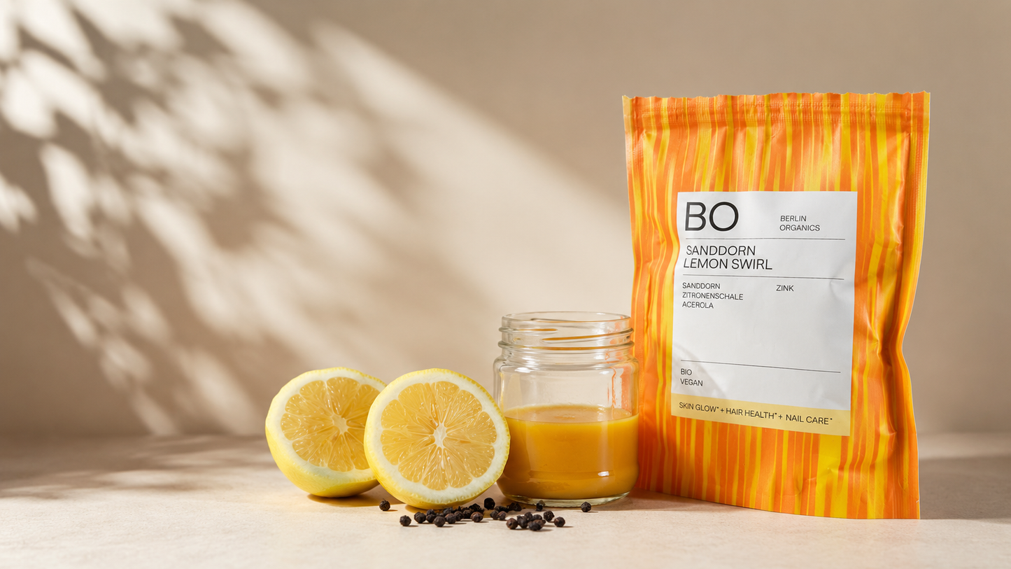 Sanddorn Orange Shot mit Sanddorn Lemon Swirl